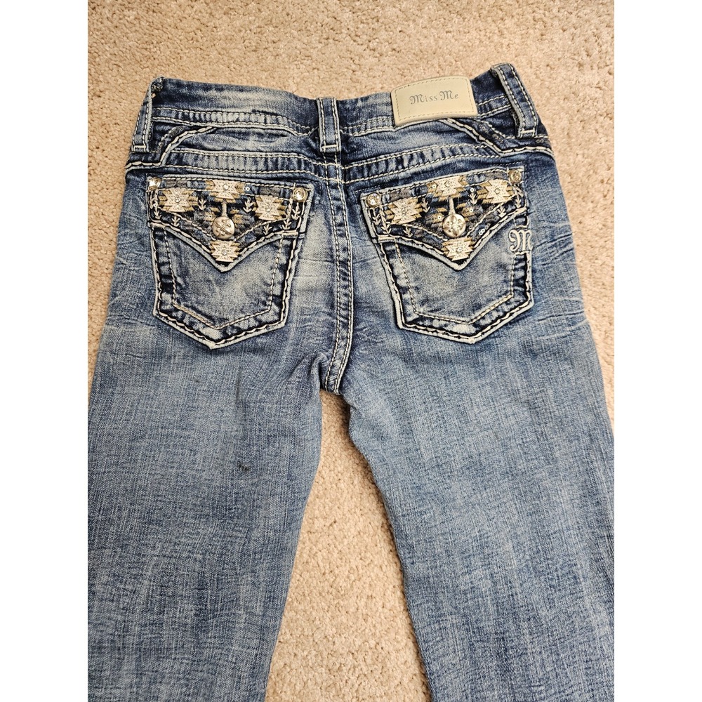 Miss Me Low Rise Bootcut Jeans Blue Embroidered Flap Pocket JP9119B2R Size 25